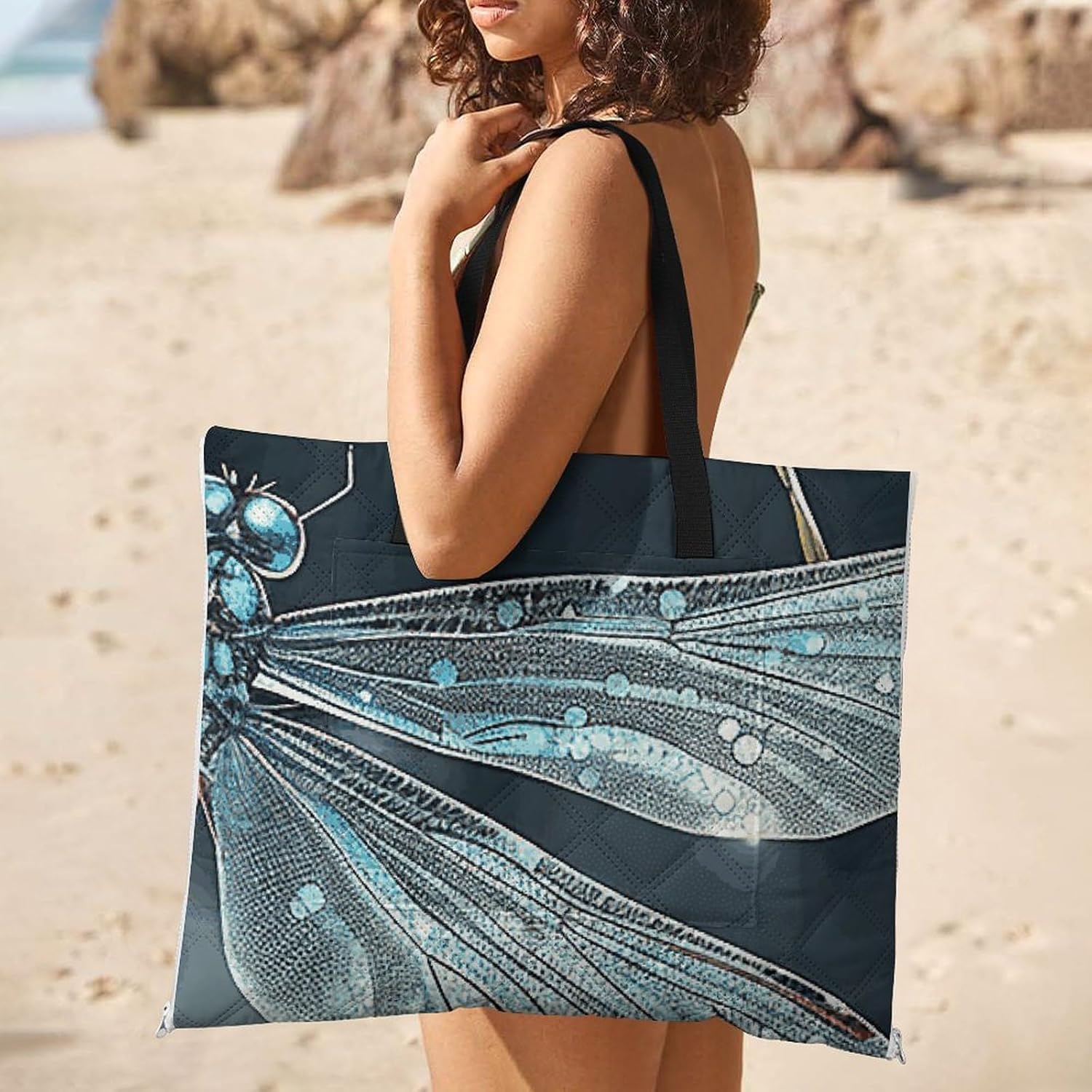 Picnic Blankets Waterproof and Foldable Picnic Beach Mat Portable Dragonfly Flower Camping Blanket for Camping, Park, Beach