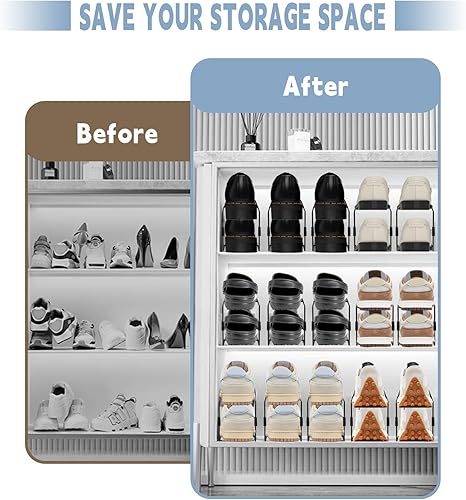 Miniatura 6 de CiBiZi Organizador de ranuras para zapatos, paquete de 6 apiladores de zapatos de metal para un par de zapatos, soporte para zapatos de doble capa,