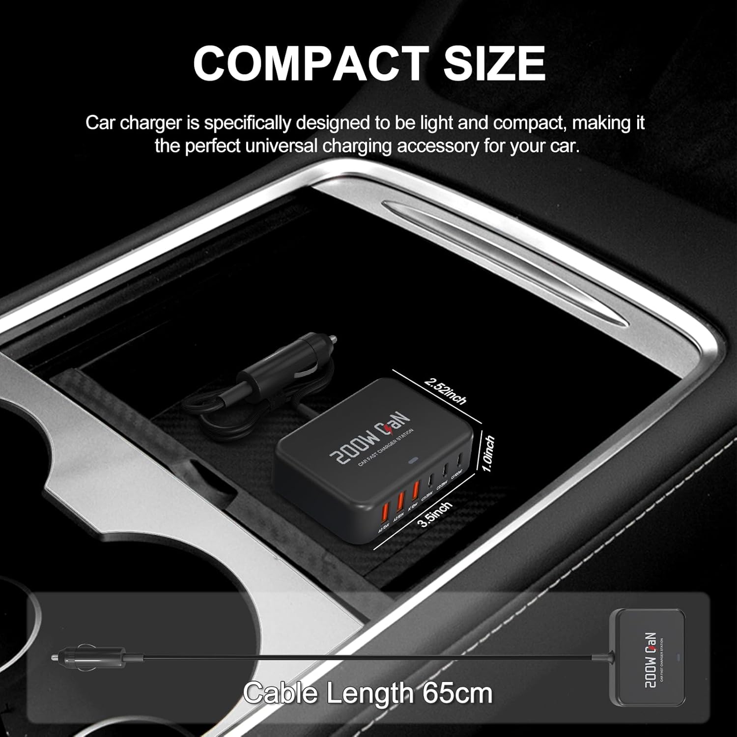 200W Car Fast Charging Station,6 Ports, Compatible with MacBook pro/Air/M5 M4 M3 M2 M1/Dell/Lenovo/HP,for iPhone 17/16/15 Series,Samsung Galaxy S26/S25 Ultra/S24 Series and More