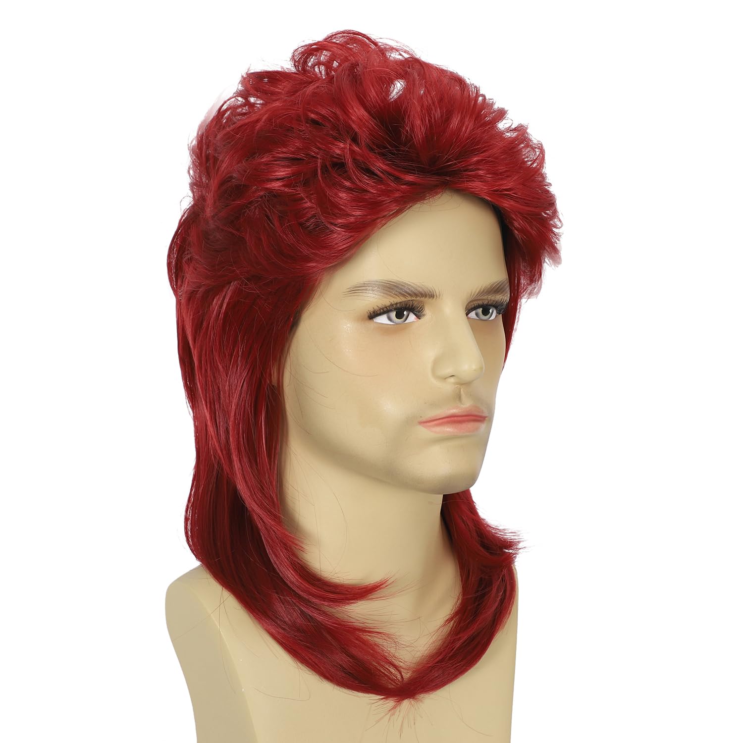 Sabosi Mullet Wig 80s Men Wig,Punk Rocker Hair Party Daily Halloween Costumes Long Wigs (Red), Long Red - Image 4