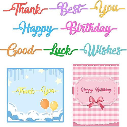 INFUNLY 16 piezas troqueladas de palabras para hacer tarjetas Believe Blessed Die Cuts Positive Word Metal Troquel Feliz Cumpleaños para DIY