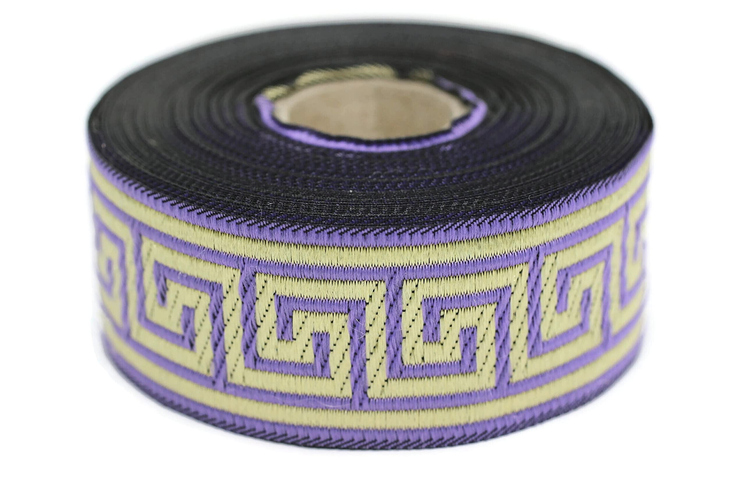 11 Yard Spool 1.37" Wide Purple & Gold Greek Key Jacquard Trim Embroidered Ribbon Woven Border Vintage Banding Trims 35062