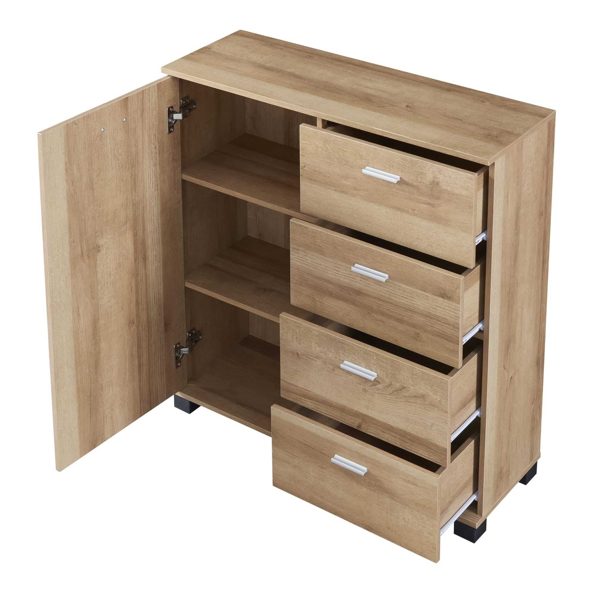 [en.casa] Aparador Döbritz con Puerta 4 Cajones y 2 Estantes Internos Regulables en Altura Armario Zapatero Mueble Zapatero Aglomerado 76 x 80 x 28 cm - Efecto Roble