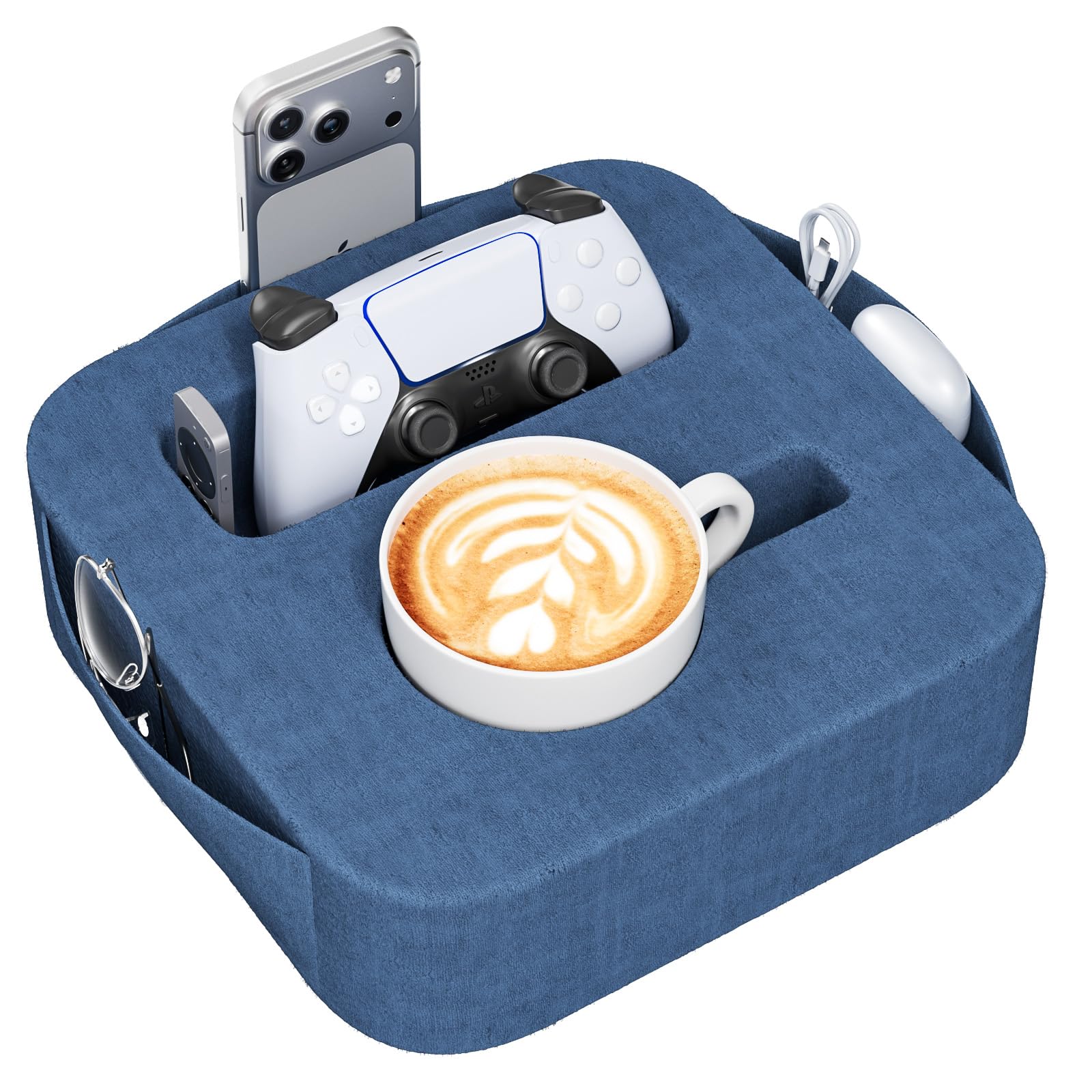 Couch Cup Holder Pillow, Multi-Function Sofa Armrest Organiser with Tablet Slot & Handle, Portable Couch Caddy for Remote Control, Drinks & Snacks, Perfect for Home, Gaming, Movie Nights