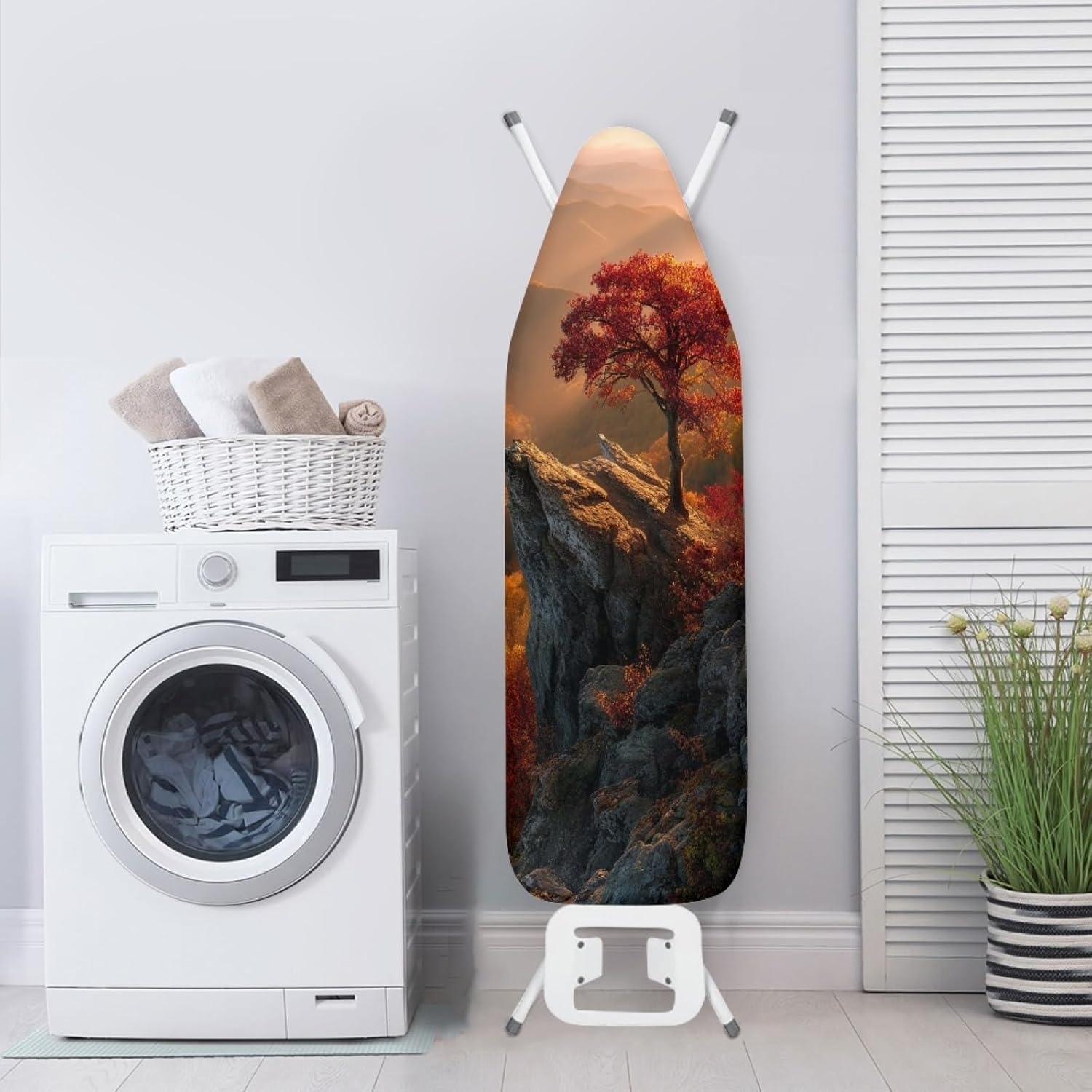 Ironing Board Cover 14x48 Red Tree Rocky Cliffs Iron Board Cover with Padding Heat Reflective,Scorch Resistant Thick Padding,Snug Fit Non-Slip Nose Pocket Fastener Straps Elastic Edges