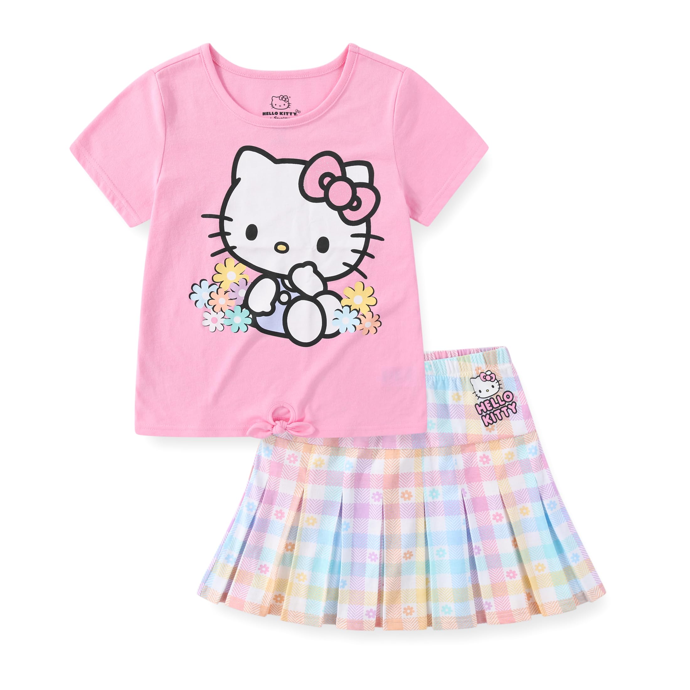 Hello Kitty Sanrio - Set da 2 pezzi con camicia a maniche corte e gonna, per bambine grandi