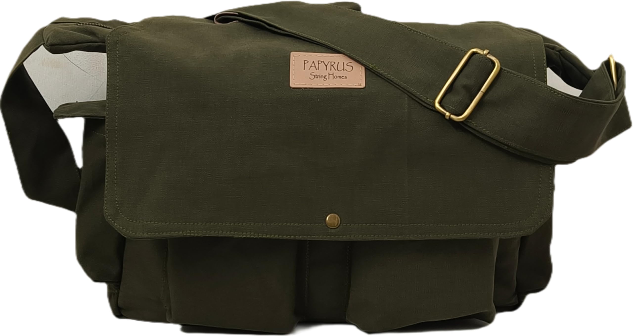 papyrus string homes PAPYRUS Canvas Messenger Bag, Black and Green, Durable Fabric, Adjustable Strap, Multiple Pockets, Casual Crossbody Style with Antique Hardware-picture-45
