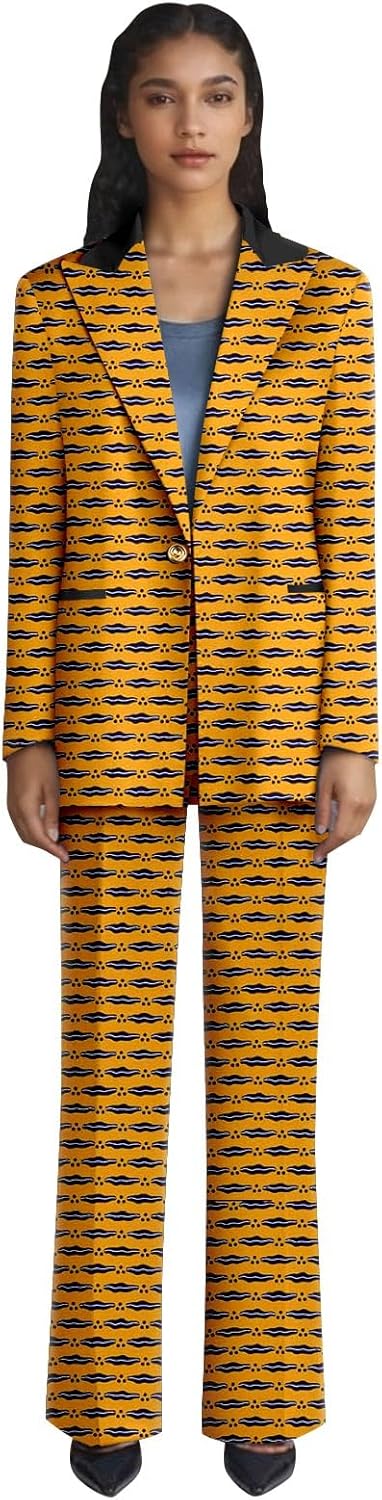 African Suits for Women Single Breasted Blazer and Pants 2 Piece Set Print Outfits Ankara Attire