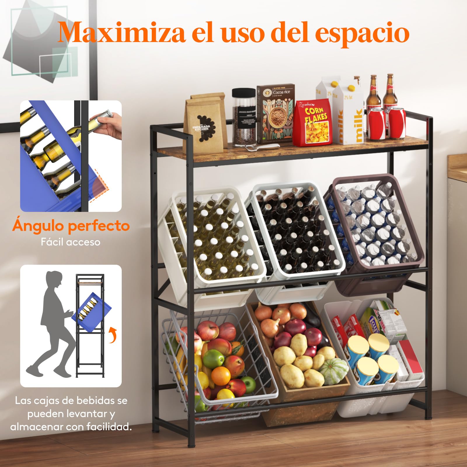 Lifewit Botellero, 32 x 104 x 117,3 cm Botellero Estante de Almacenamiento de Metal para Cocina, Armario de Cocina para Bebidas Cerveza Café Bolsitas Zumo de Fruta Leche,Capacidad 340 kg, Brun Rústico
