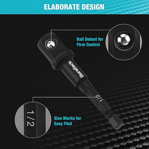 Miniatura 5 de DURATECH Juego de adaptadores de enchufe y barra de extensión de 5 piezas, con vástago hexagonal de 14 de pulgada, adaptador de extensión de 14