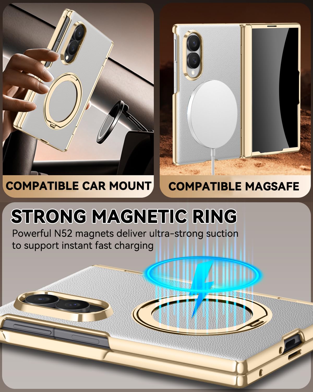 Custodia in pelle per Samsung Galaxy Z Fold 8 con supporto magnetico ad anello, [compatibile Magsafe] Bulit in Privacy Screen Protector copertura completa cerniera custodia in pelle per Z Fold