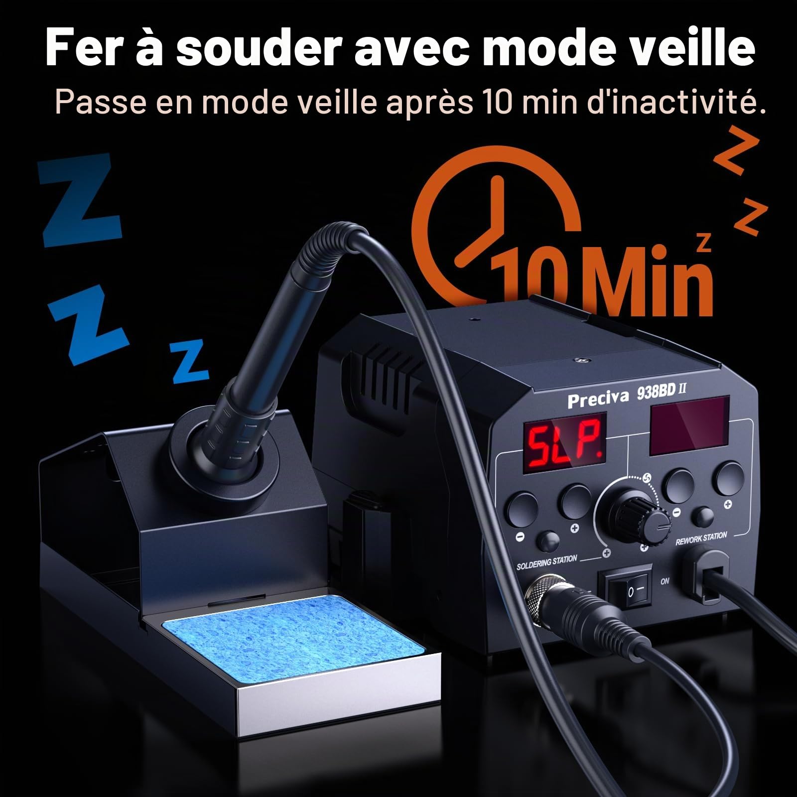 Preciva Station de Soudage à Air Chaud, Double Affichage Station de Soudage, Mode Veille Automatique et Étalonnage de La Température Fer a Souder, pour La Réparation de Circuits Imprimés