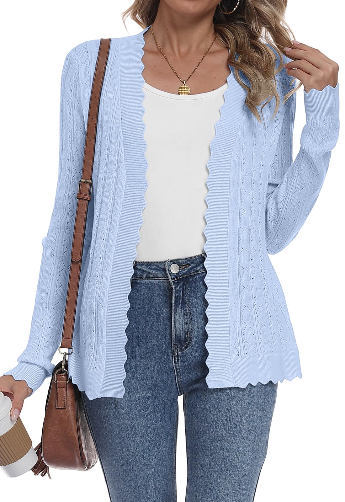 Women's Cardigans V-Neck Long Sleeve Lightweight Open Front Pullover Women's Tops Rippled Knitted Outerwear Cardigan for Women Beach Cover-up-image-44