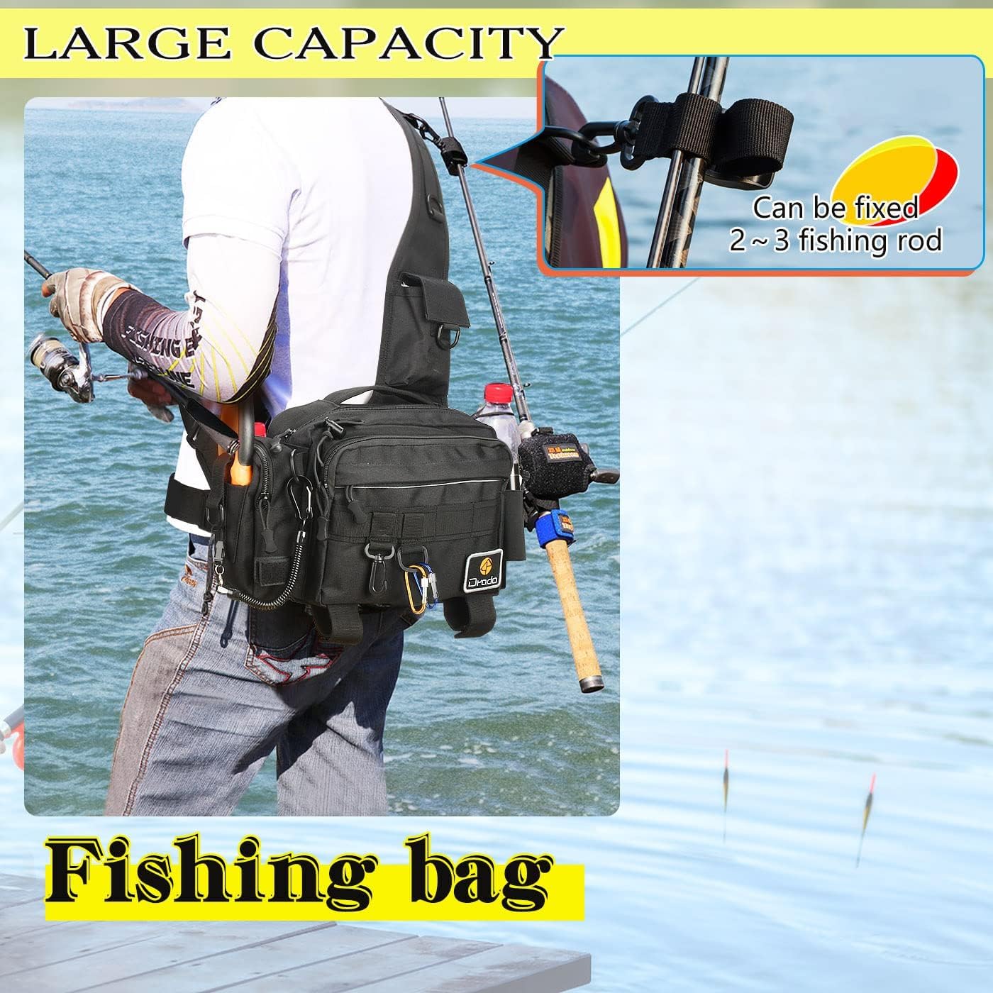 drado Angeltasche Sling Angeltasche, Wasserdicht und verschleißfest Angelrucksack für Angelzubehör(schwarz)