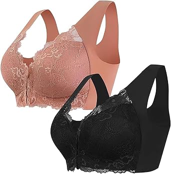 Womens Sports Bras Trendy Lace Breathable Front Closure Button Underwear Racerback Bra Casual Athletic Clothes 2-Pack