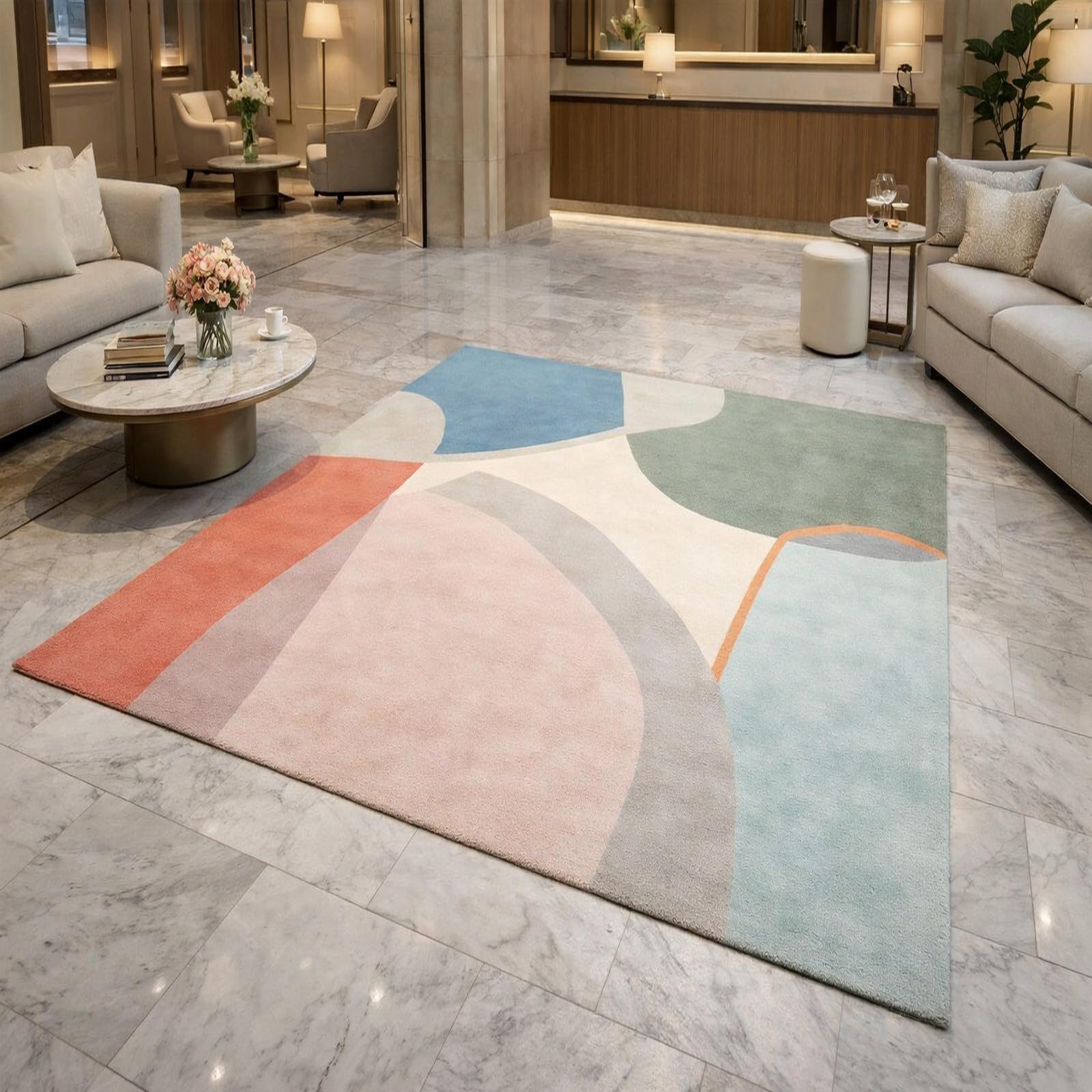 Tapis salon multicolore moderne de 170x200 cm facile à nettoyer pour chambre