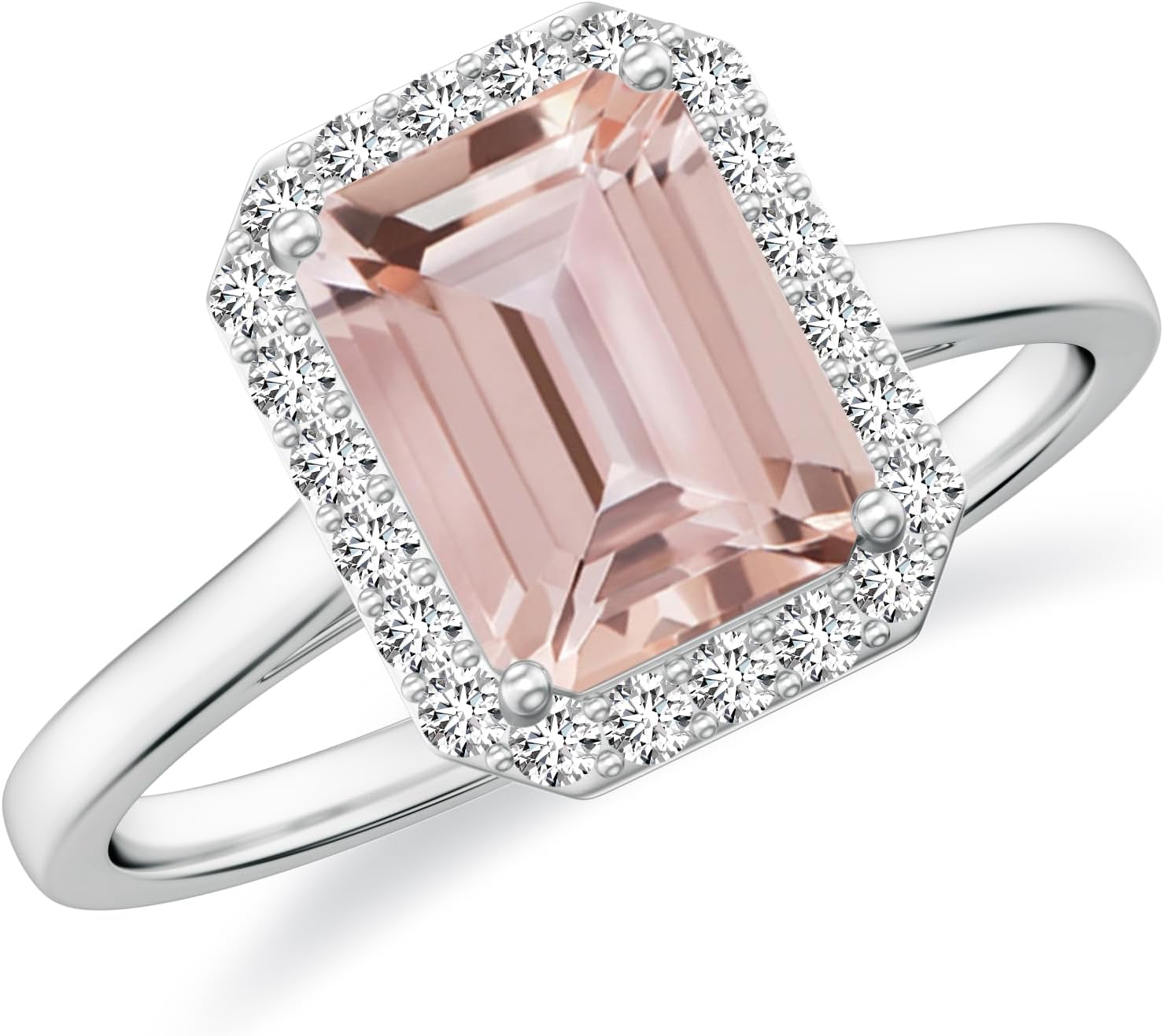 Natural Emerald Cut Morganite Halo Engagement Ring with Moissanite in Gold Plated/ 925 Sterling Silver| Birthstone, Birthday, Anniversary, Wedding Jewelry Gift for Women