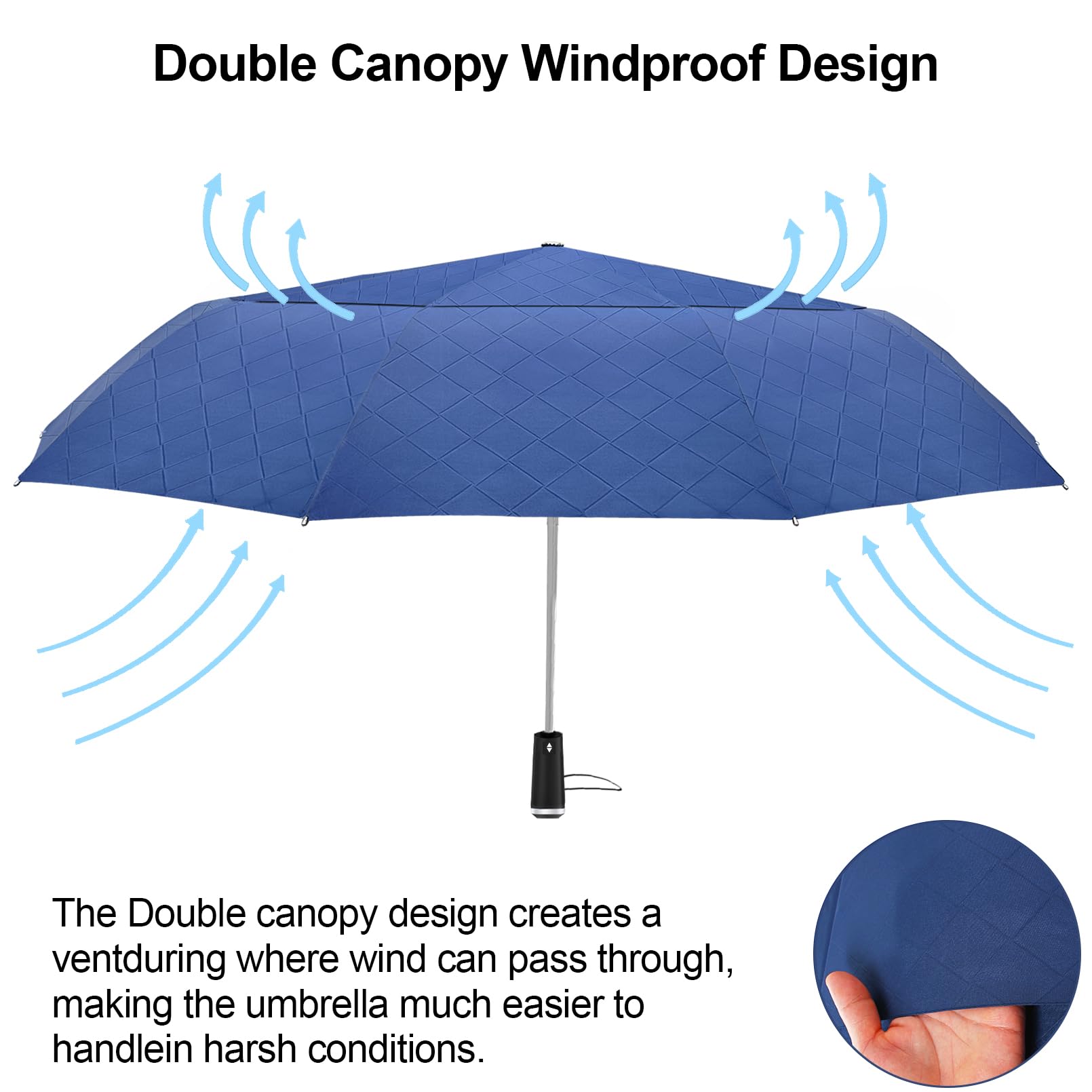 Satol Grand parapluie de golf de 137,2 cm, coupe-vent, 10 baleines, ouverture/fermeture automatique, parapluie de voyage surdimensionné, pliable et portable, UPF 50+, soleil et pluie, parapluie