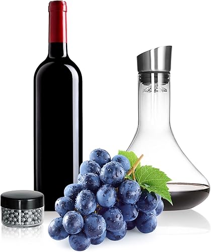 Miniatura 9 de LEMONSODA Decantador de vino de vidrio completo con aireador, filtro y kit de limpieza, cristalería transparente, sin plomo, gran regalo para los