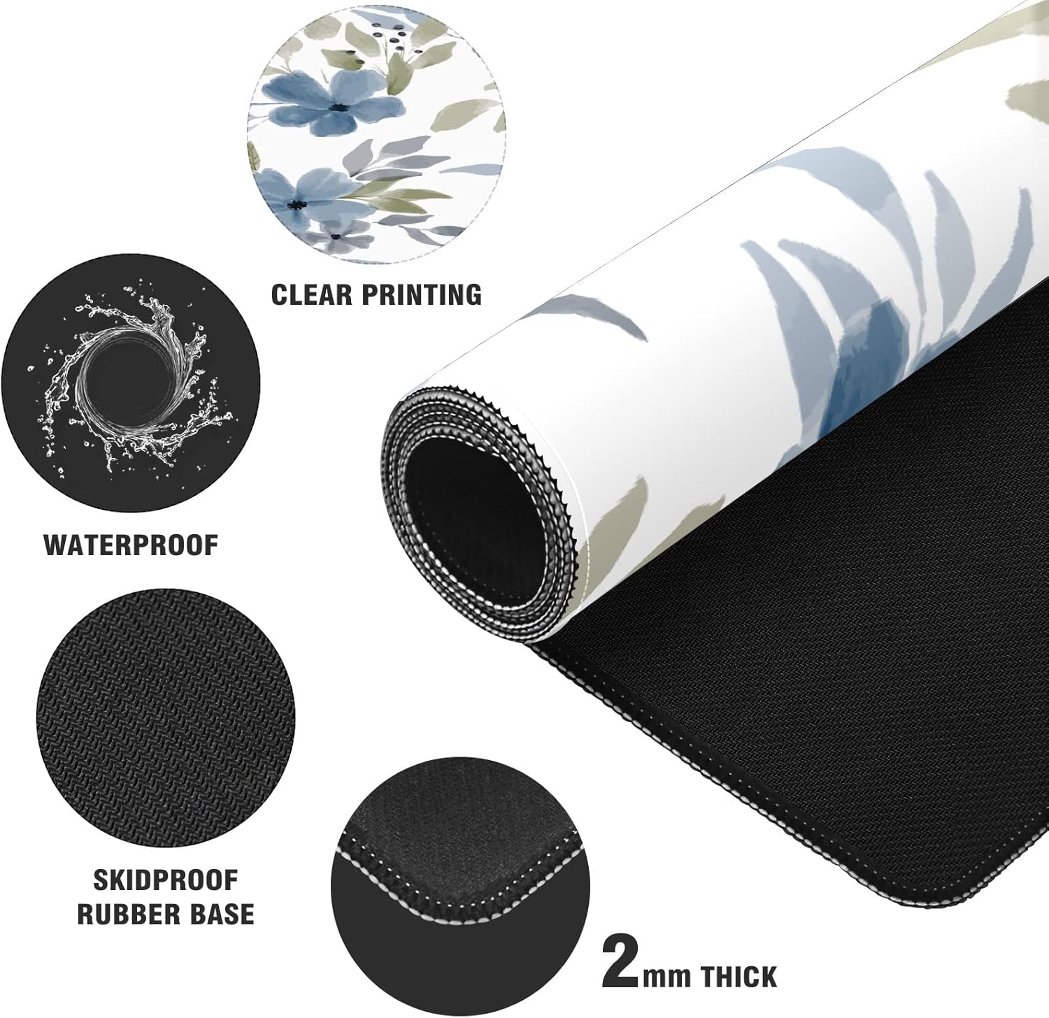 Extended Gaming Mouse Pads Winter Blue Plum Bossom Floral Large Computer Keyboard Mouse Mat Thick Desk Pad Rubber Base Stitched Edges Playmat for Gamer Home Office Decor 35.4''x15.7''