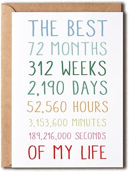OystersPearl Best My Life Mug - 6Th Anniversary Card - Sweet 6 Anniversary Card For Him Or Her - OystersPearl Best 6 Years Of My Life - Anniversary Card For Husband - Wife 5 x 7 inches