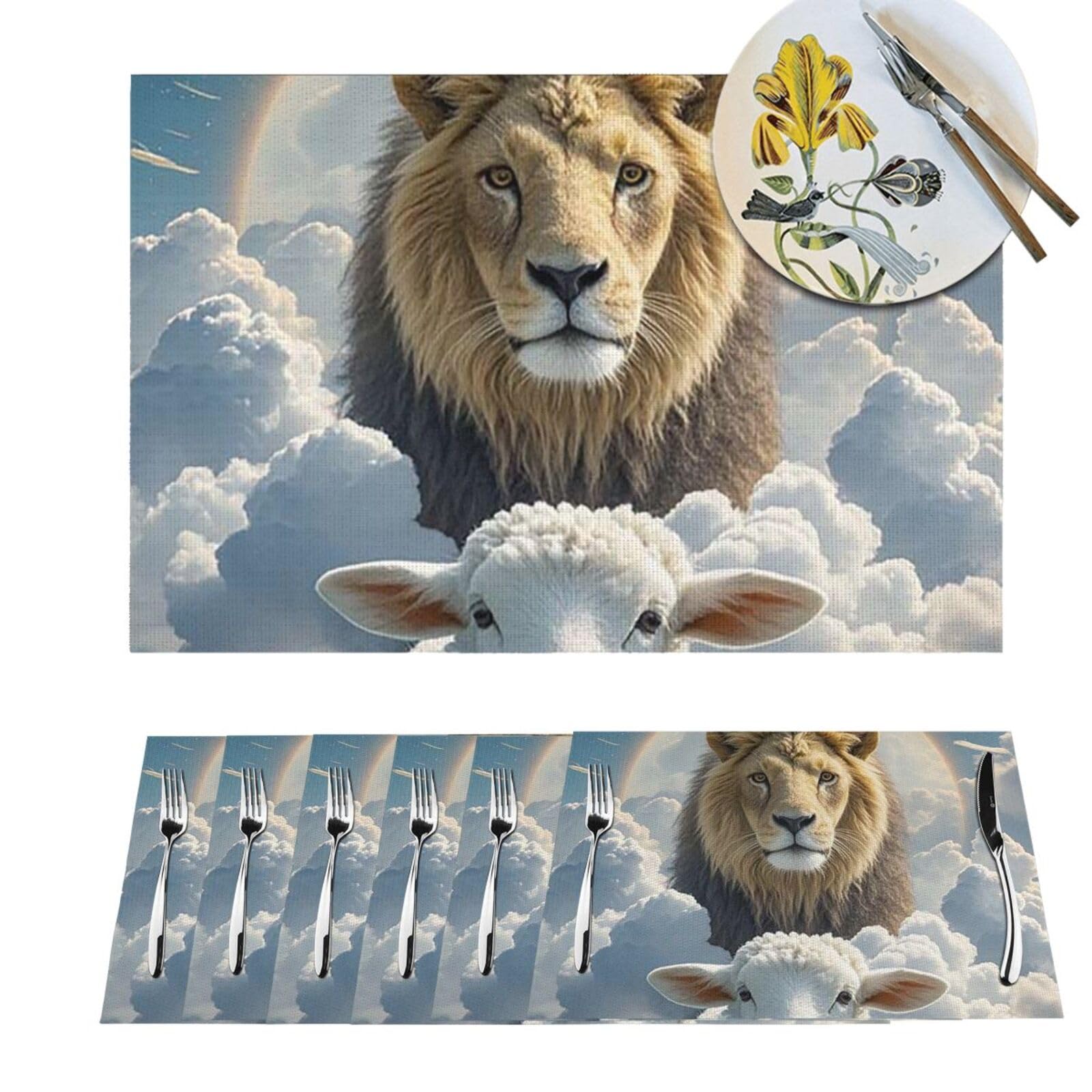 Tapis table lion nuage PVC lot de 6 protège table enfants cuisine