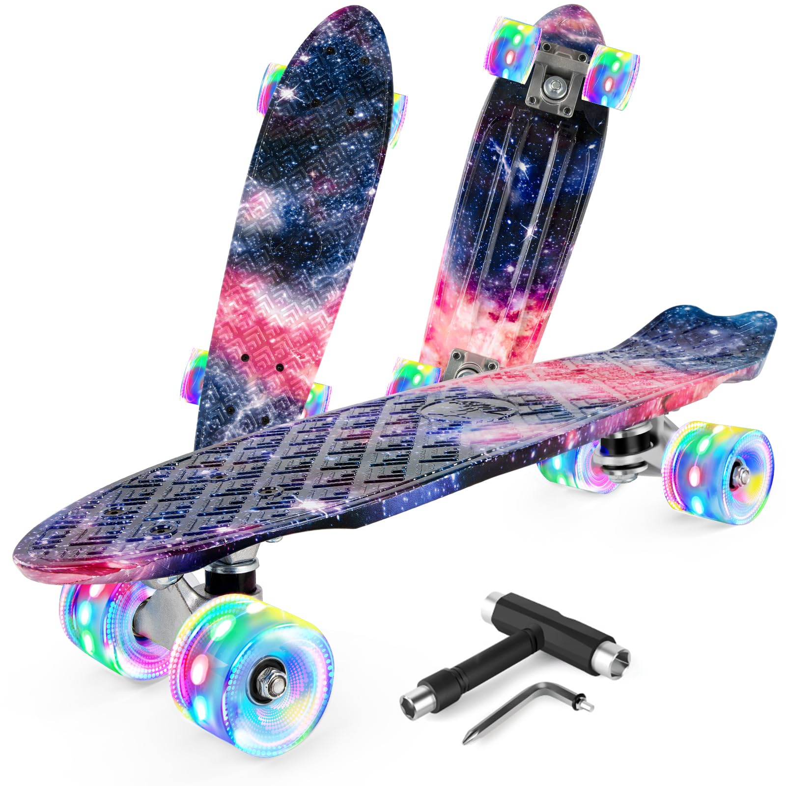 BELEEV 22 inch Skateboards for Kids, Cruiser Skateboard for Beginners Girls Boys Teens Adults, Mini Skateboards Classic Complete Skate Board with All-in-One Skate T-Tool, Max Load 220 lbs