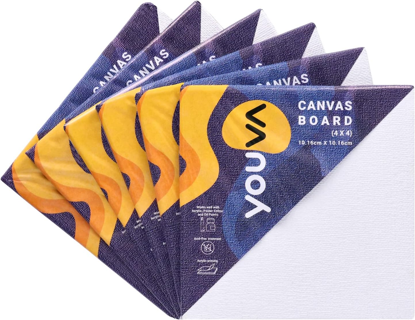 Navneet Youva |Cotton White Blank Canvas Boards for Painting, Acrylic Paint, Oil Paint Dry & Wet Art Media |4" x 4" |Pack of 6 (23882)