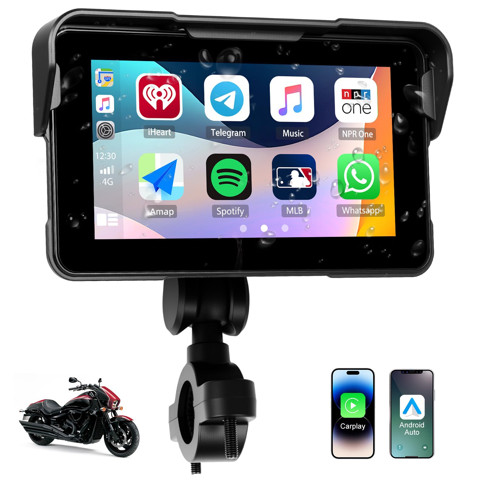 CAMECHO [sans Fil] Écran Moto 5 Pouces IPS HD sans Fil CarPlay & Android Auto Wireless, GPS, Nav, IP68, Bluetooth Moniteur Universel avec Réglage EQ pour Motos