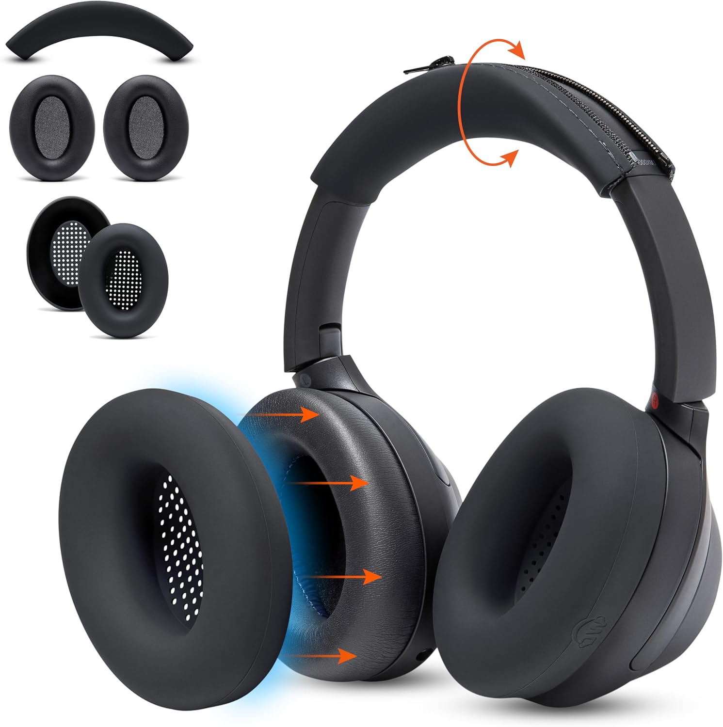 WC Protective Bundle Pack for Sony WH-1000XM3 Headphones | Earpads, Sweat and Headband Covers | Black