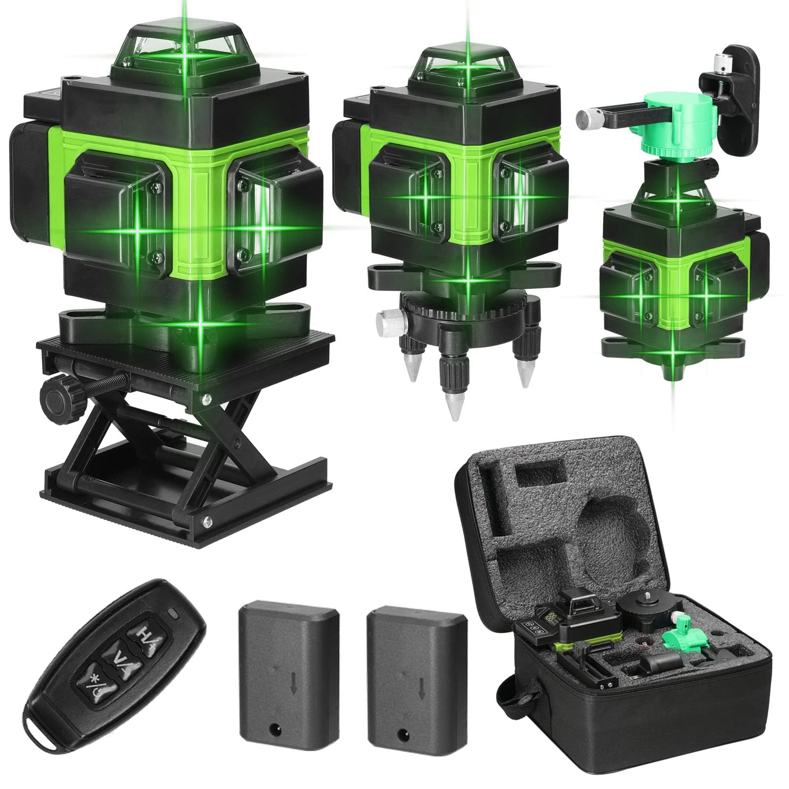 Geevorks Nivel Laser Nivel Láser Autonivelante 4 x 360,4D 16 Líneas Verde Profesional,Base Magnética Giratoria 360°,2 Batería,Control Remoto y por Móvil