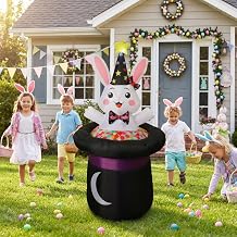 IHGYT 5 Ft Inflatable Easter Bunny in Magic Hat Yard Decoration, Cute Wizard Rabbit Popping Out of Top Hat with LED Lights, Blow Up Lawn Decor for Easter, Birthday Party, Indoor Outdoor Home Garden