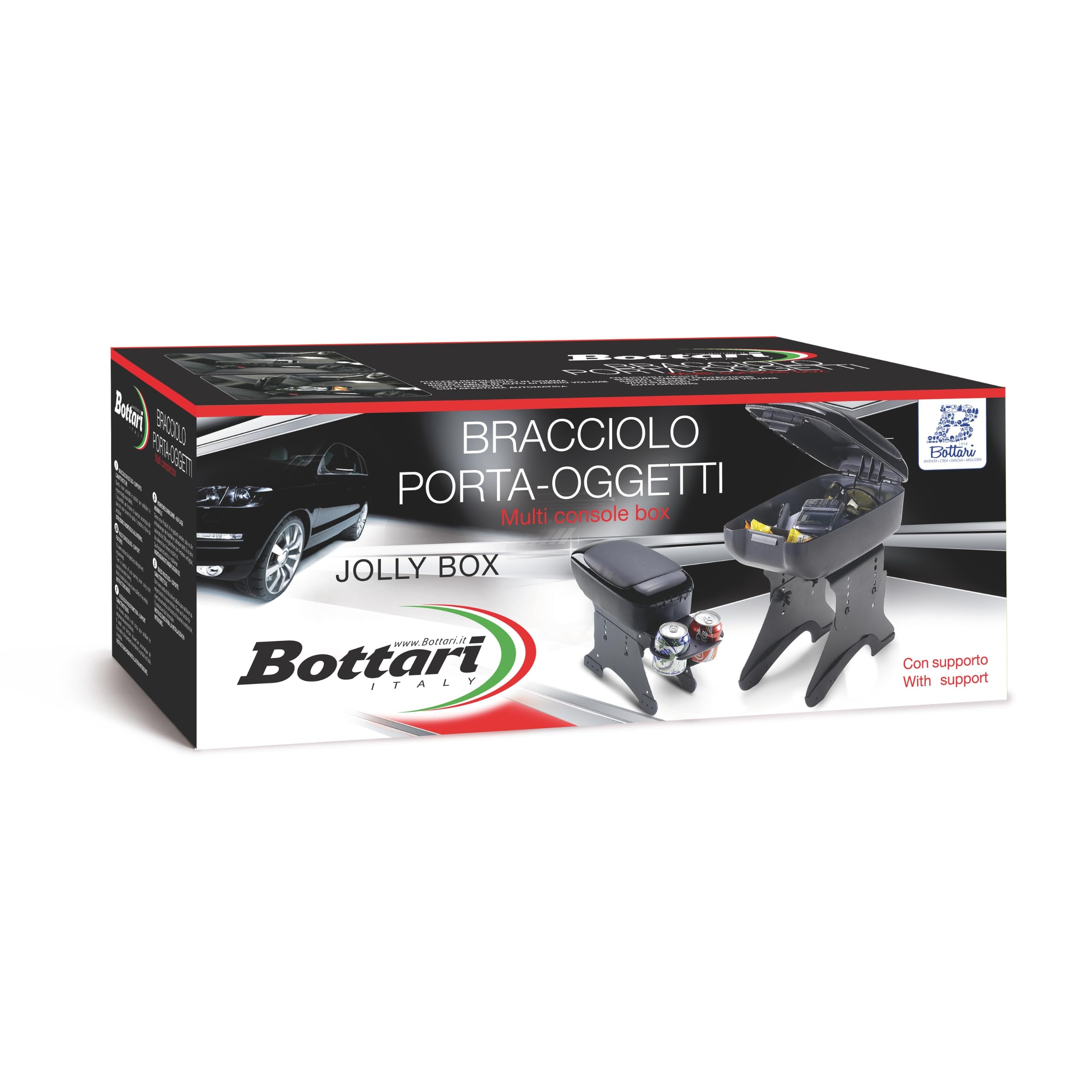 Bottari Bracciolo Portaoggetti e Portabevande per Auto, Fissaggio Semplice, Nero