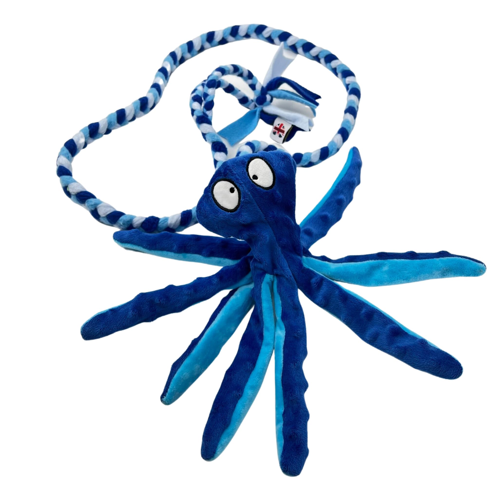 Paws Made™ Octo Tug Extra Long Fleece Handle Toy with Crinkle Legs and Squeaky Head - Perfect for Interactive Play Exercise, Ideal for Dogs of All Sizes (Berry Octopus - Yellow Theme Fleece)