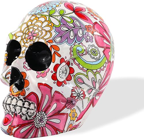 Estatua de calavera de resina, calavera floral muerta, colorida y adorable, escultura de cráneo, estatua conmemorativa, regalos de mesa, decoración