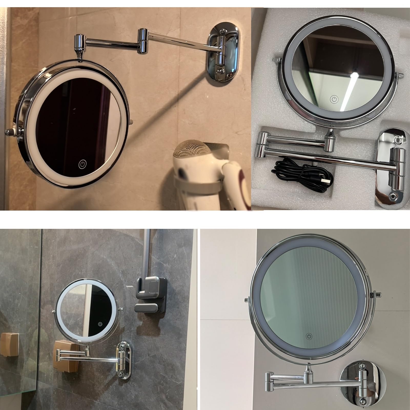 Braccio Pieghevole Estensione，specchio Da Trucco Da 1/5x, Montaggio A Parete, Specchio Da Barba Double Face, Specchio Ingranditore Per Bagno, Spa E Hotel.(Gold)