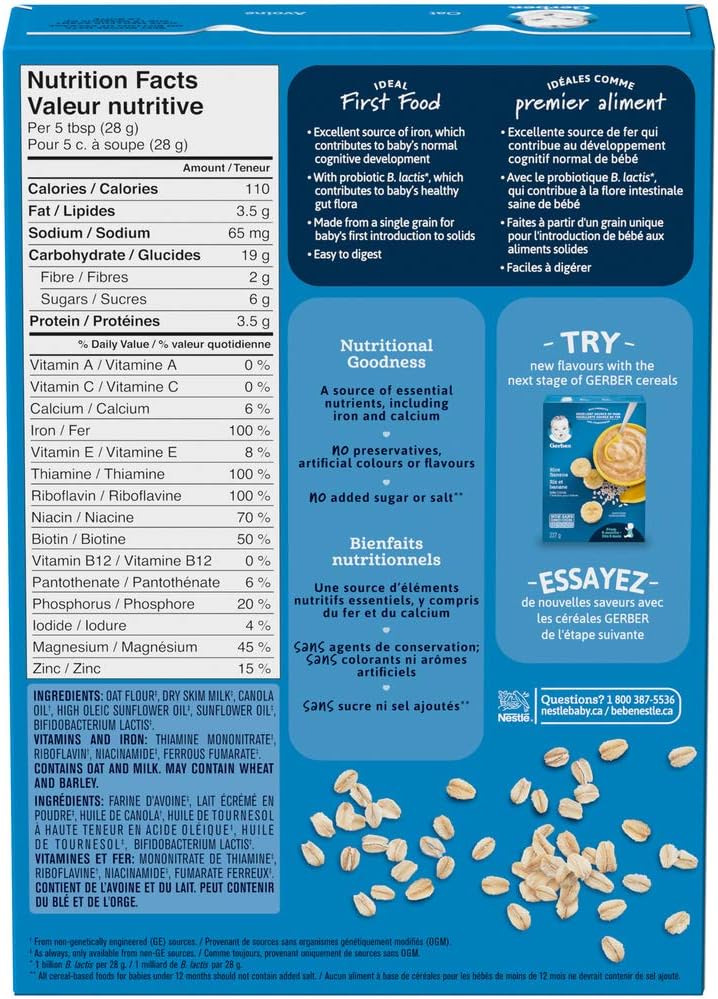 Gerber Cereal Stage 1 Oat Baby Food Cereals Starter Stage 227 G 6 Pack Packaging May Vary Amazon Ca Grocery Gourmet Food