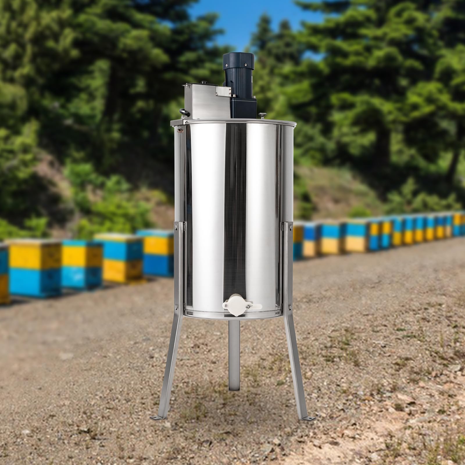 Elektrische Honigschleuder 3 Rahmen Edelstahl drehzahlverstellbar Honigextraktor mit Acryl Deckel 140W 370U/min standfest leicht zu reinigen für Hobbyimker Kleinimker Imkerei Bienenzucht Bauernhof