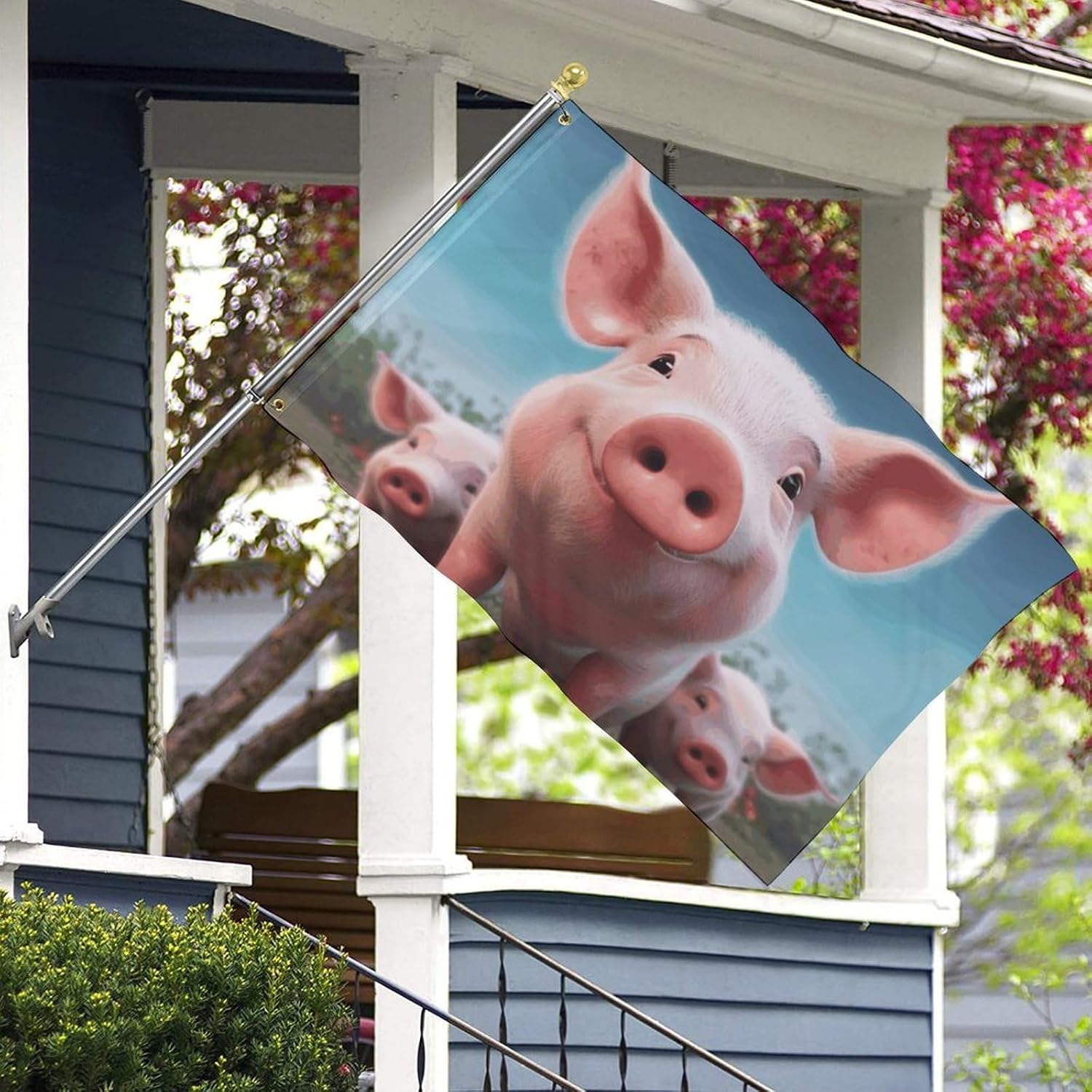 Custom Funny Cute Pig Yard Flags for Outside Heavy Duty Seasonal Garden Flag with 2 Brass Grommets UV Fade Resistant House Flag 3x5 Feet Indoor Outdoor Decoration Banner Room Poster image 5