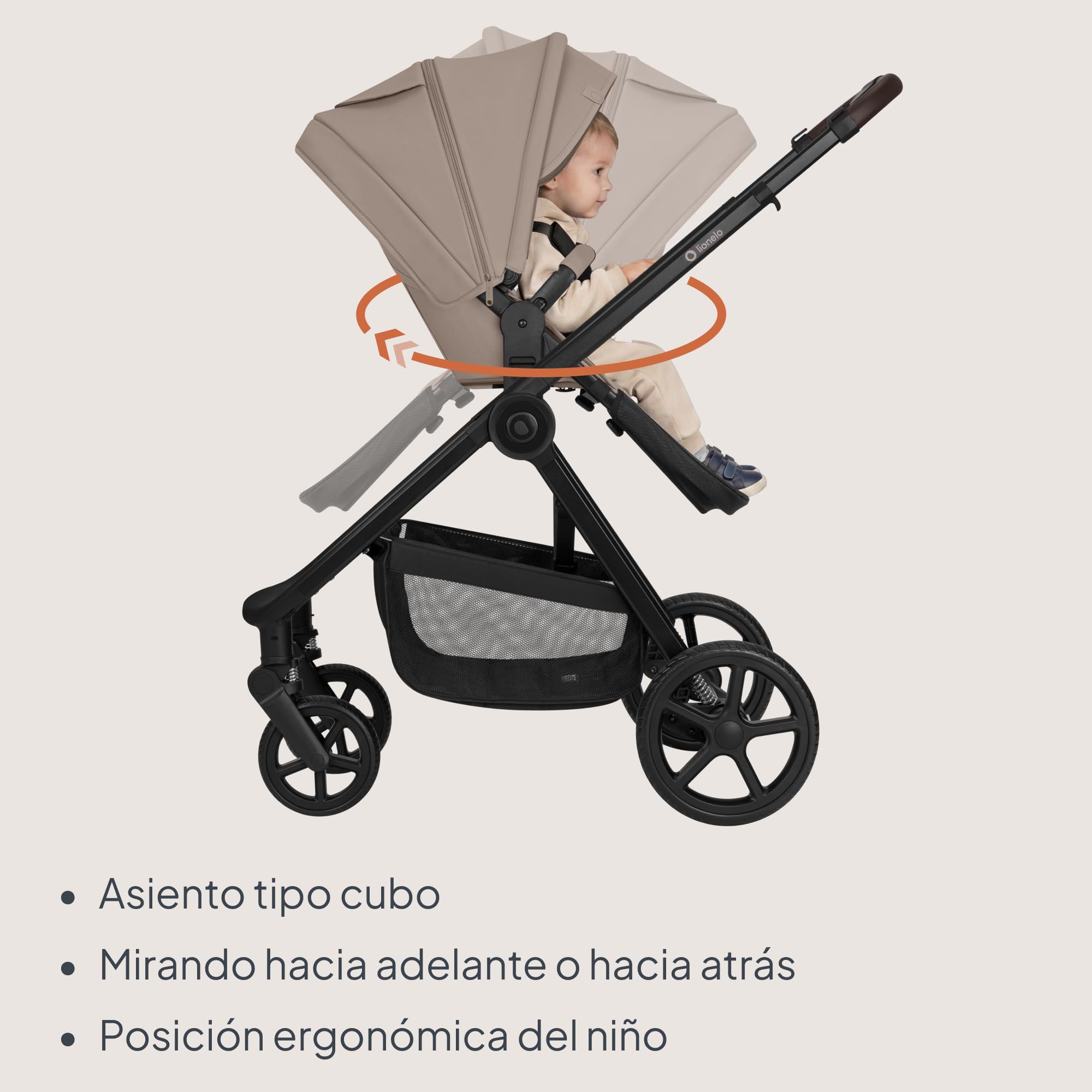Lionelo Greet de Carrito Bebé 3 en 1 (0-4 años, 0-22 kg) | Capazo grande, Asiento Reversible, Estructura Ligera, Suspensión, Posición Reclinable, UPF50+