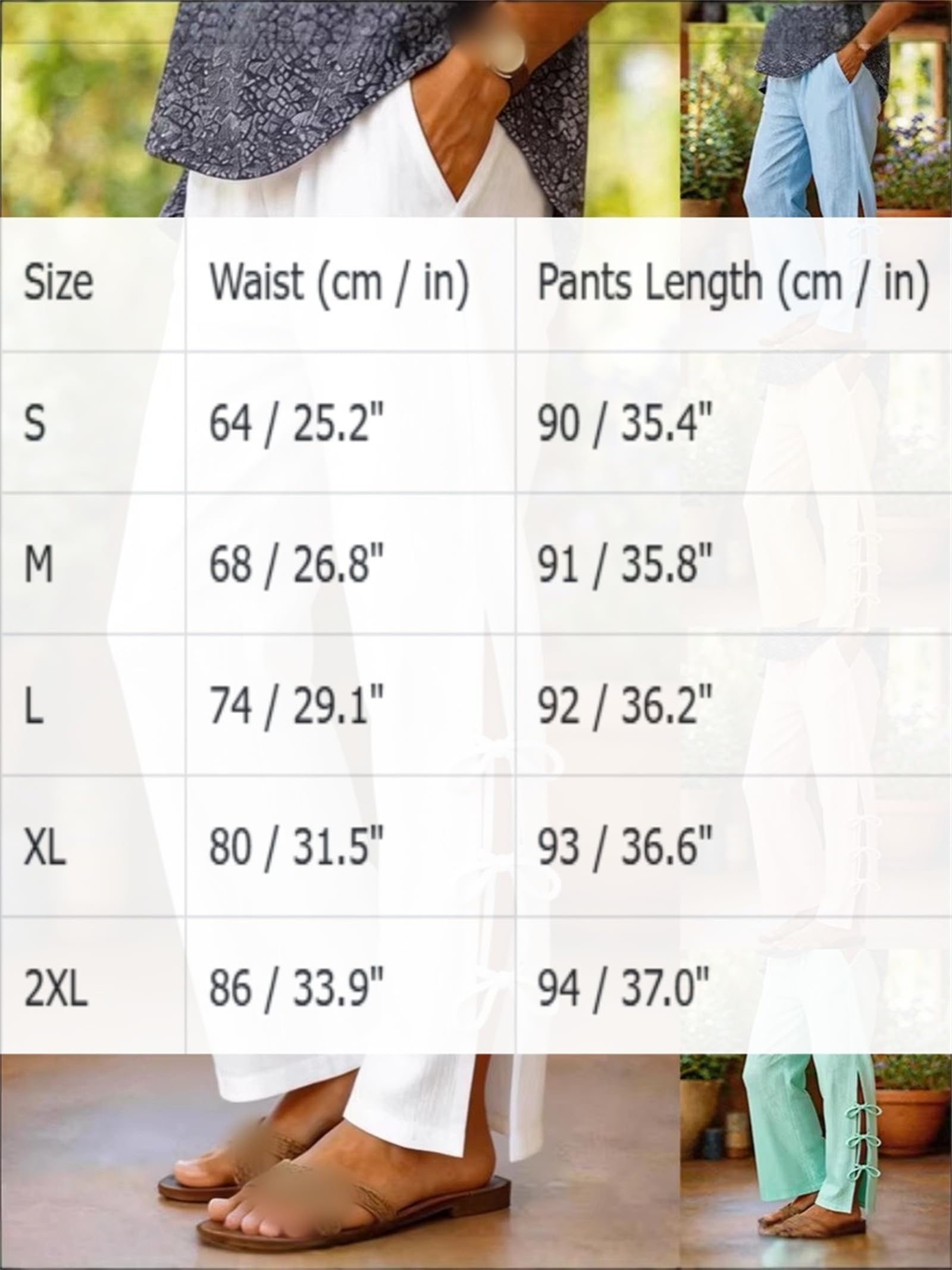 Pantaloni da Donna Casual in Misto Cotone e Lino, vestibilità Ampia, Tinta Unita, Vita Elasticizzata, Spacchi Laterali e Cintura da Annodare; Stile Estivo Boho con Nodo Laterale