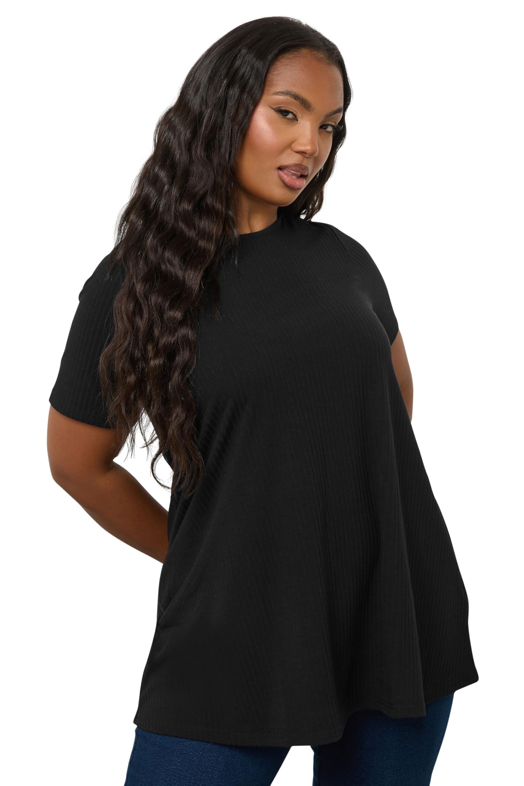 Yours Women's Black Curve Ribbed Swing Top - Plus Curve 16 Plus