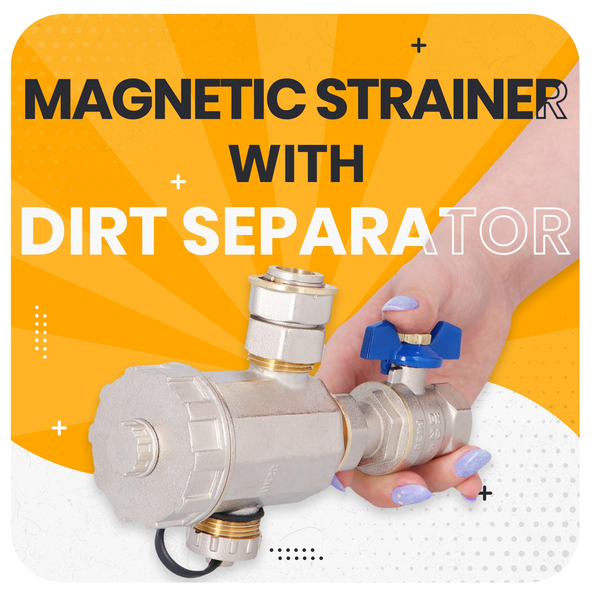 Instalguru Separatore Magnetico 3/4'' Pollice Filtro Fanghi Impianti Riscaldamento Pulizia Acqua Calda Corpo Ottone Rete Inox Ambienti Residenziali Efficienza Prolungata