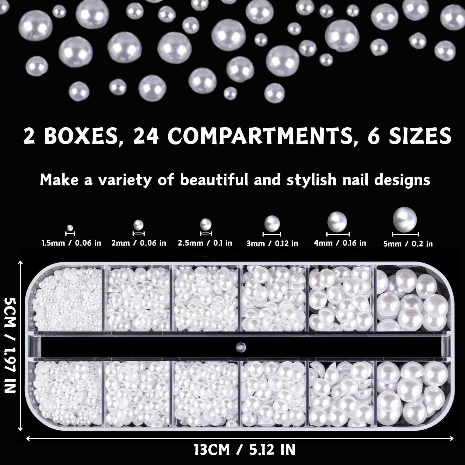 12 Tailles Perles Nail Art, Perles Plates, 2 Boîtes Perles Ongles Demi-Rondes, Deco Ongle Nail Art et Bijoux Ongles Nail Art pour Design Nail Art, DIY (2 Boîtes)
