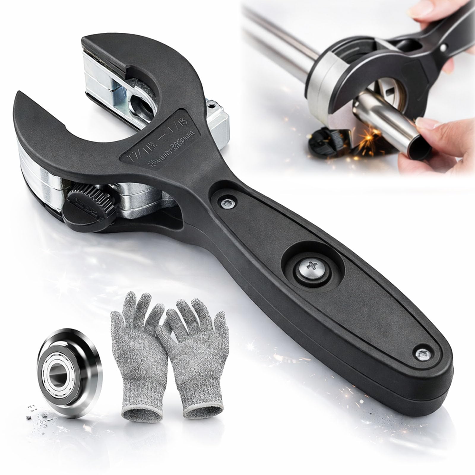 Ratchet-type Pipe Cutter, One-hand Fast Pipe Cutting Tool, for Cutting 5/16-1-1/8 inch Stainless Steel Copper Aluminium PVC, Compact Ratcheting Tubing Cutter for Plumbing, HVAC (Black,8-29mm)