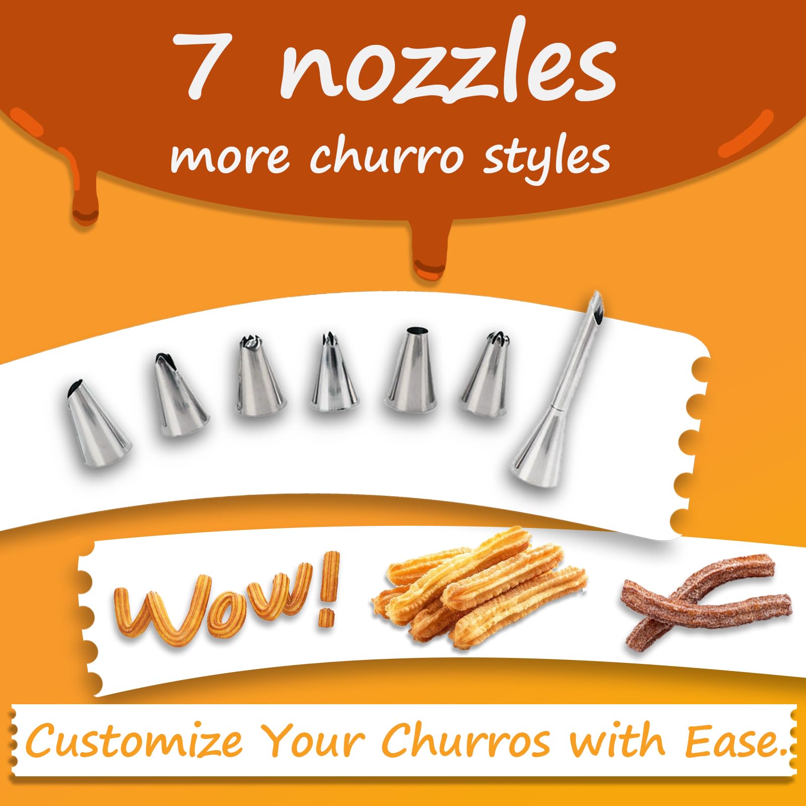 Churros Maker : Die perfekte Kekspresse für Deine Küche - 8 Formen, 7 Spritzen, 2 Bürsten!