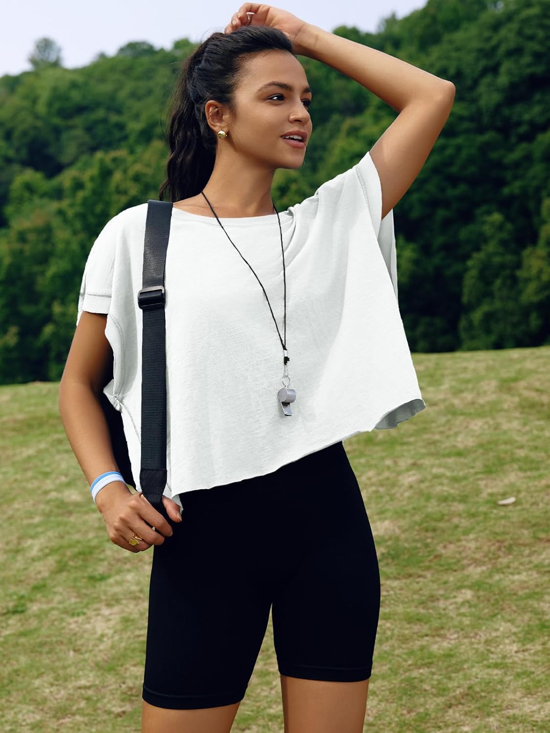 SENSERISE Womens Open Back Workout Tops Backless Short Sleeve Athletic Shirt Running Crop Top Gym Yoga Tee - Image 2