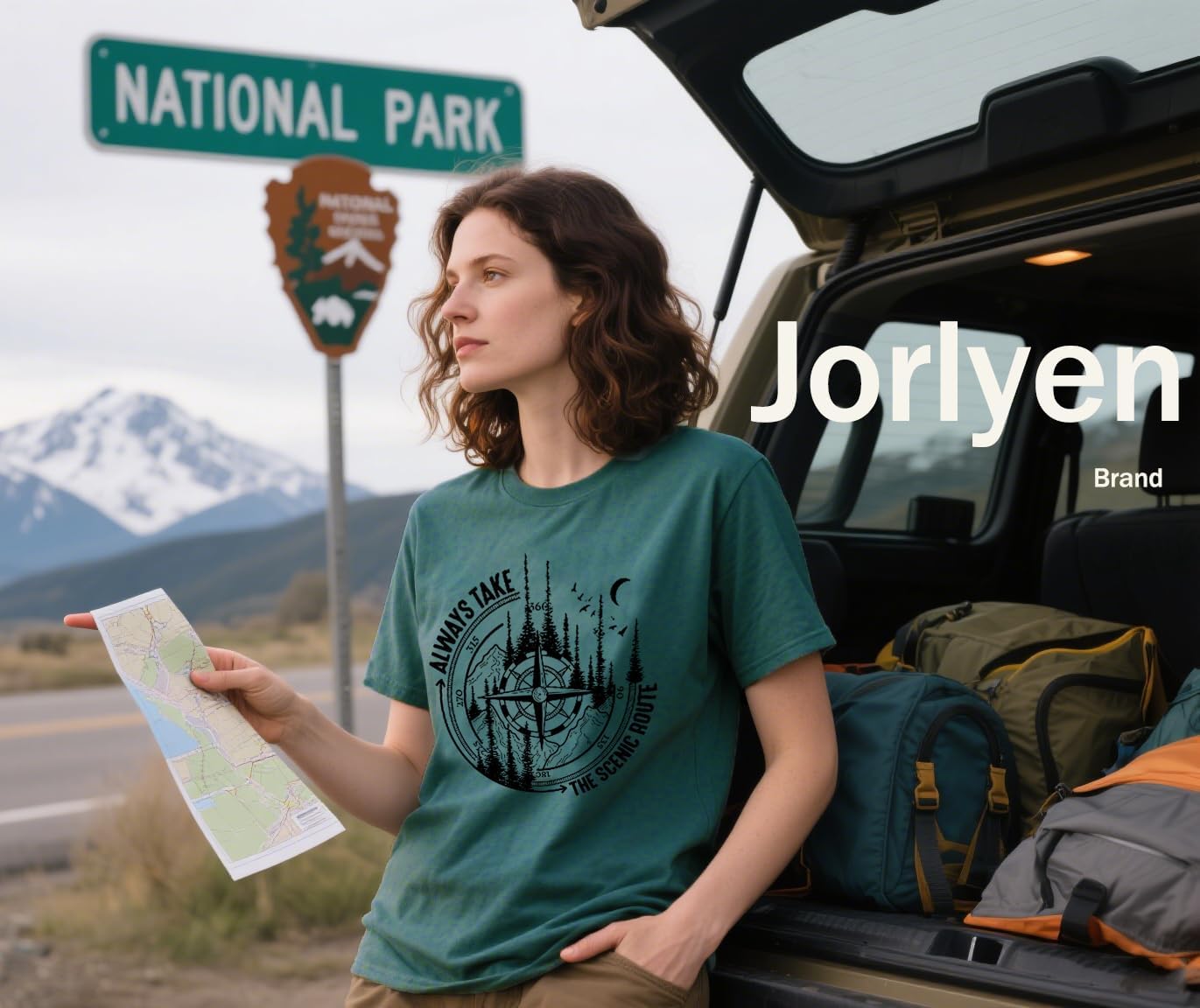 Women Mountain Adventure Athletic Top Compass Graphic Tee for Outdoor Camping Hiking Pine Tree Wanderlust Workout Shirt