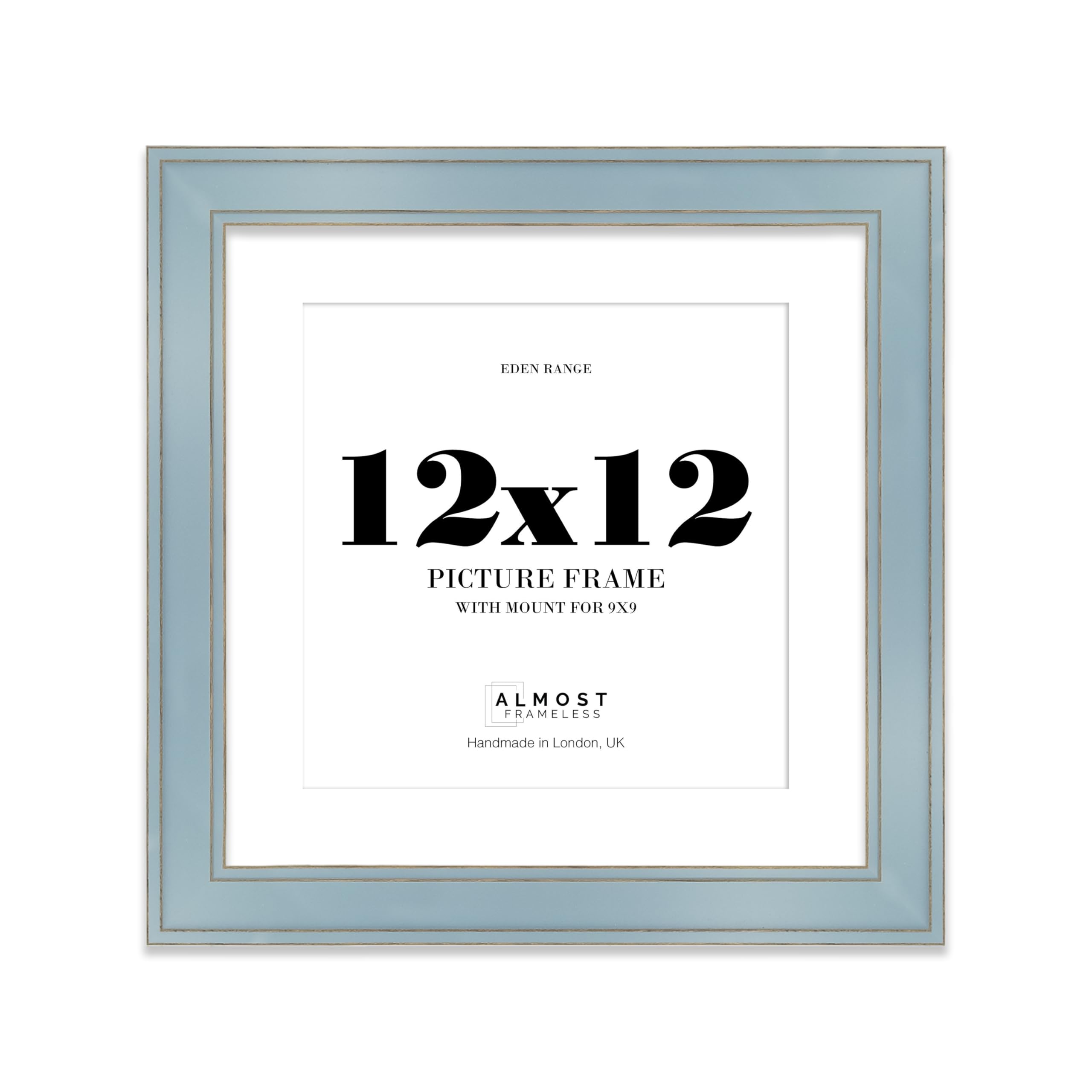 12x12 Cornflower Blue Square Picture Frame with 9x9 Mount - Shabby Chic Photo Frame with Distressed Finish, Gold Trim, Wall Hooks and Kickstand, 37mm Edge - 1 Pack โ image 1