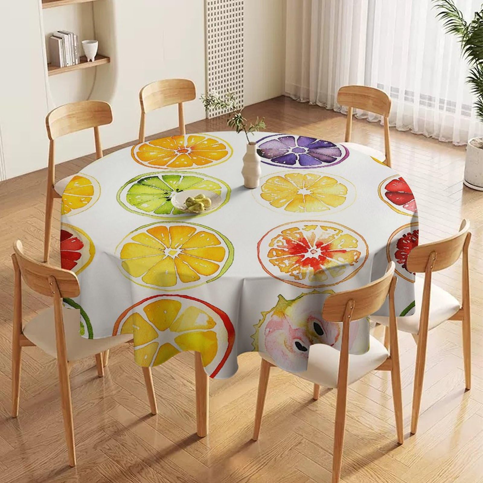 Nappe ronde imperméable en tissu lavable anti-tache motif fruits 177,8 cm